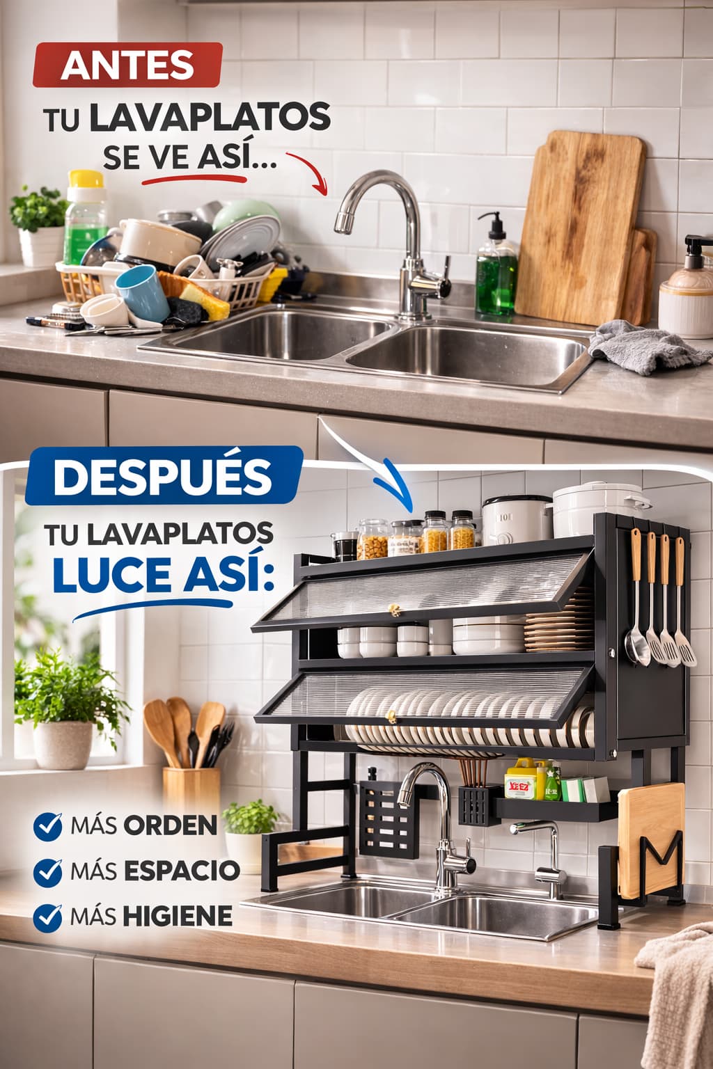 Escurridor Doble Nivel Con Puertas 🤩– Orden total y El Mejor Estilo Para Tu Cocina